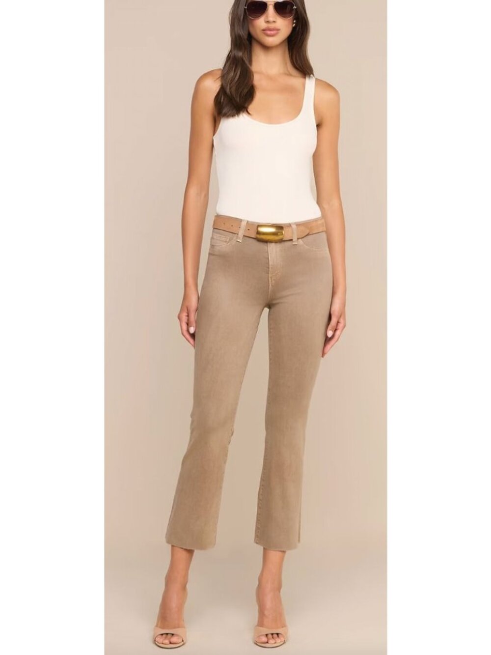 NWT L'Agence Kendra Coated Cropped Flare Jean Rye Coated Brown Size 33 $285 [jb]
